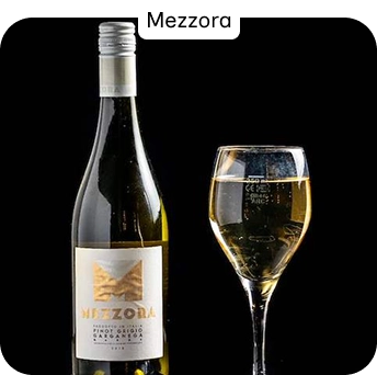 Mezzora Pinot Grigio Wine Bottle and Glass